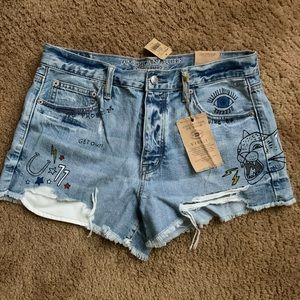 BRAND NEW hand painted American Eagle denim shorts